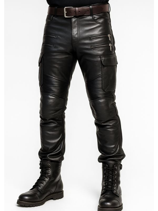 Slim-Fit Leather Cargo Pants – Gay Fetishwear & Leather Uniform Look – LeatherGear