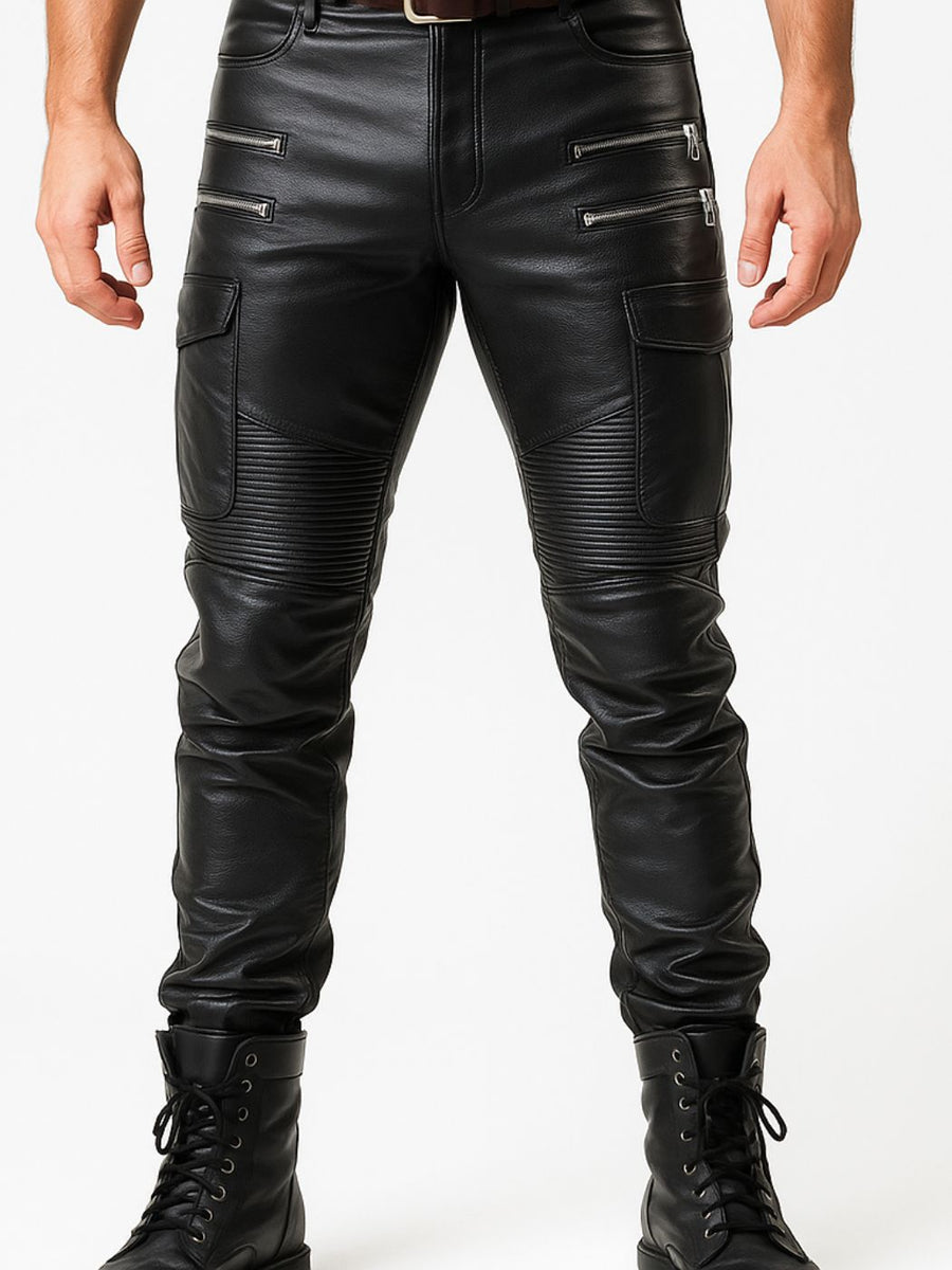 slim-fit-leather-cargo-pants-