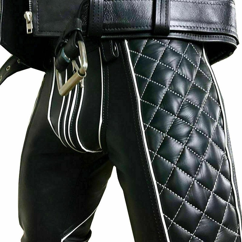 Men's Genuine Leather Pants Biker Breeches Pant BLUF Men Trousers Gay
