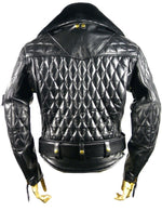 Charger l'image dans la galerie, Back view of padded gay leather uniform jacket with full back panel – Leather Gear fetishwear