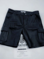 Load image into Gallery viewer, Men&#39;s Real Leather Black Cargo Shorts
