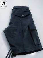 Load image into Gallery viewer, Men&#39;s Real Leather Black Cargo Shorts
