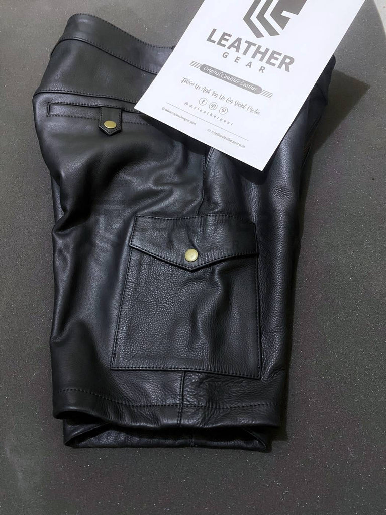 Dual Zipper Access Leather Cargo Shorts