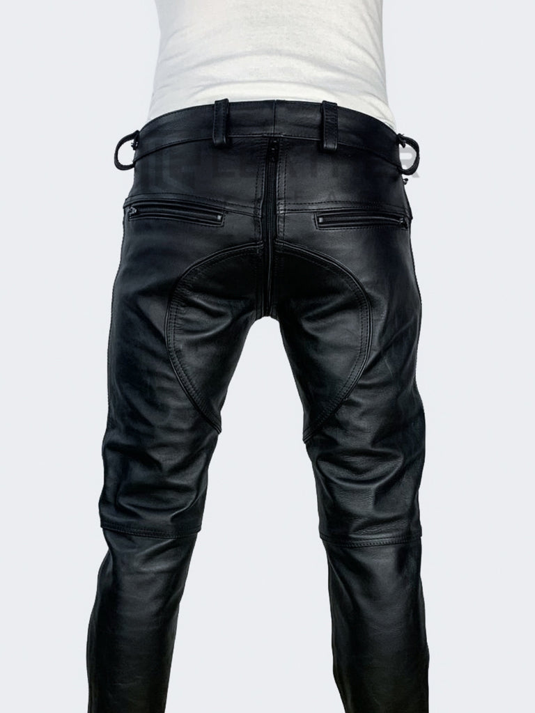 back view of black gay leather pants for leathermen by Leather Gear