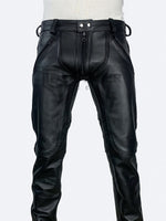 Load image into Gallery viewer, Front view of tight black gay leather pants for leathermen – Leather Gear
