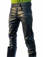 Load image into Gallery viewer, Front view of a gay man wearing black leather jeans pants with button fly – Leather Gear classic fetishwear
