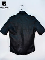 Load image into Gallery viewer, Men&#39;s Real Leather Uniform Shirt - Short Sleeves
