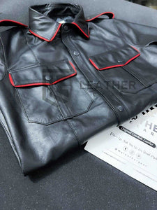 Men's Real Leather Uniform Shirt - Red Accent