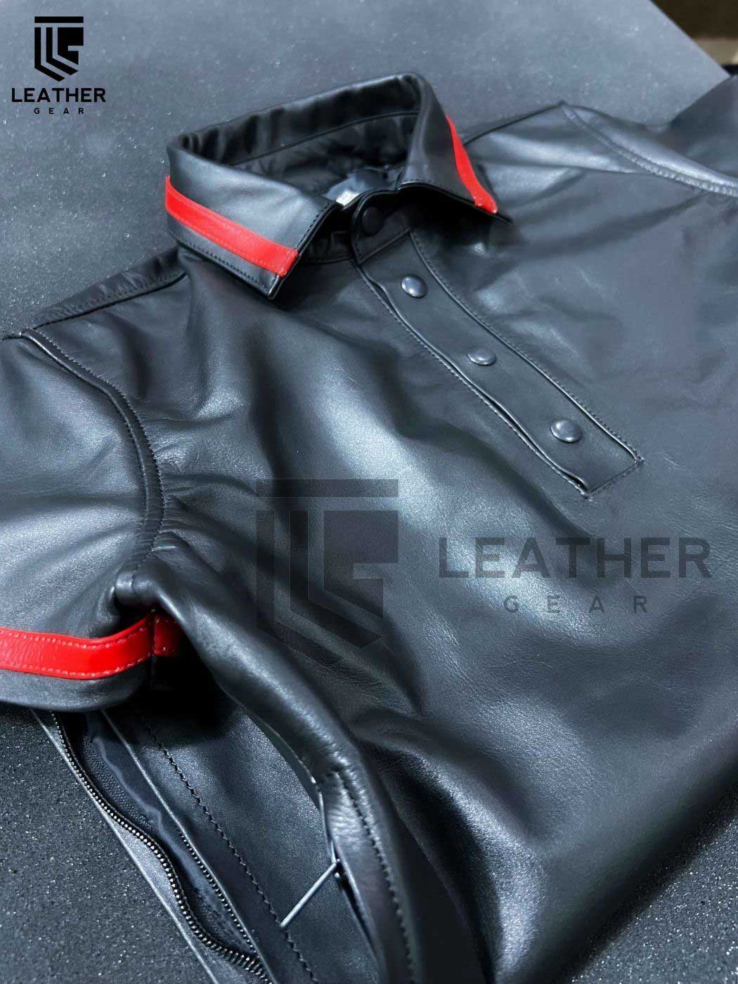 Skinny Fit Leather Polo-shirt