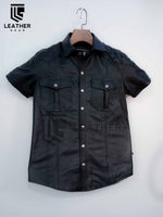 Load image into Gallery viewer, Men&#39;s Genuine Leather Quilted Short Sleeve Shirt

