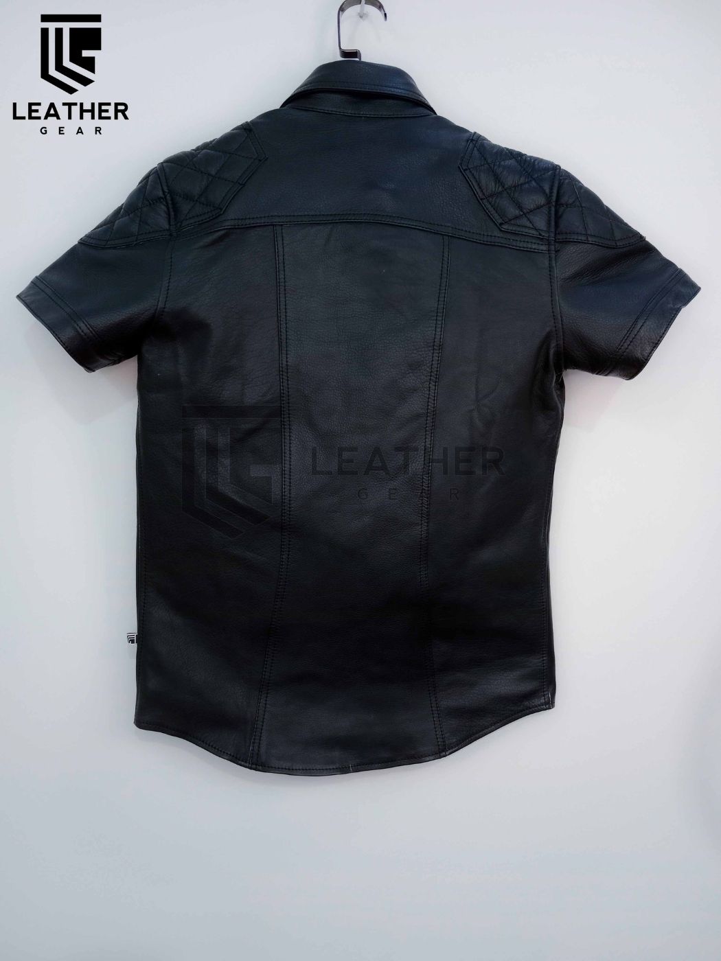 Men's Genuine Leather Quilted Short Sleeve Shirt