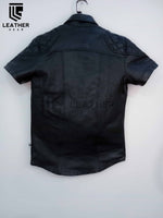 Load image into Gallery viewer, Men&#39;s Genuine Leather Quilted Short Sleeve Shirt
