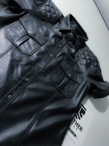 Men's Genuine Leather Quilted Short Sleeve Shirt