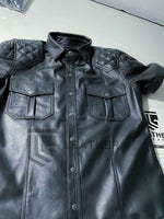 Load image into Gallery viewer, Men&#39;s Genuine Leather Quilted Short Sleeve Shirt
