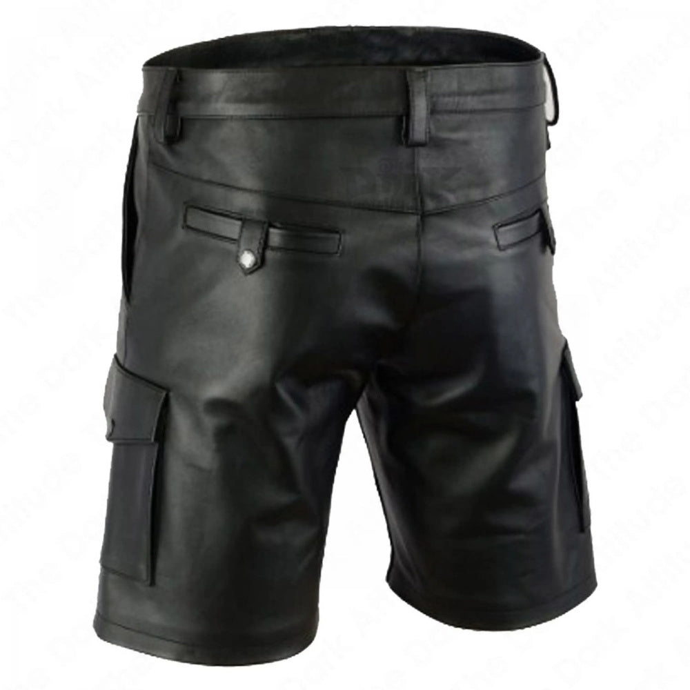 Dual Zipper Access Leather Cargo Shorts