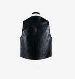 Lade das Bild in den Galerie-Viewer, Back view of classic black leather waistcoat-style vest for gay leathermen and motorcycle fetish looks – Leather Gear.
