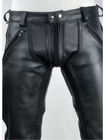 Lade das Bild in den Galerie-Viewer, Front view of tight black gay leather pants for leathermen – Leather Gear
