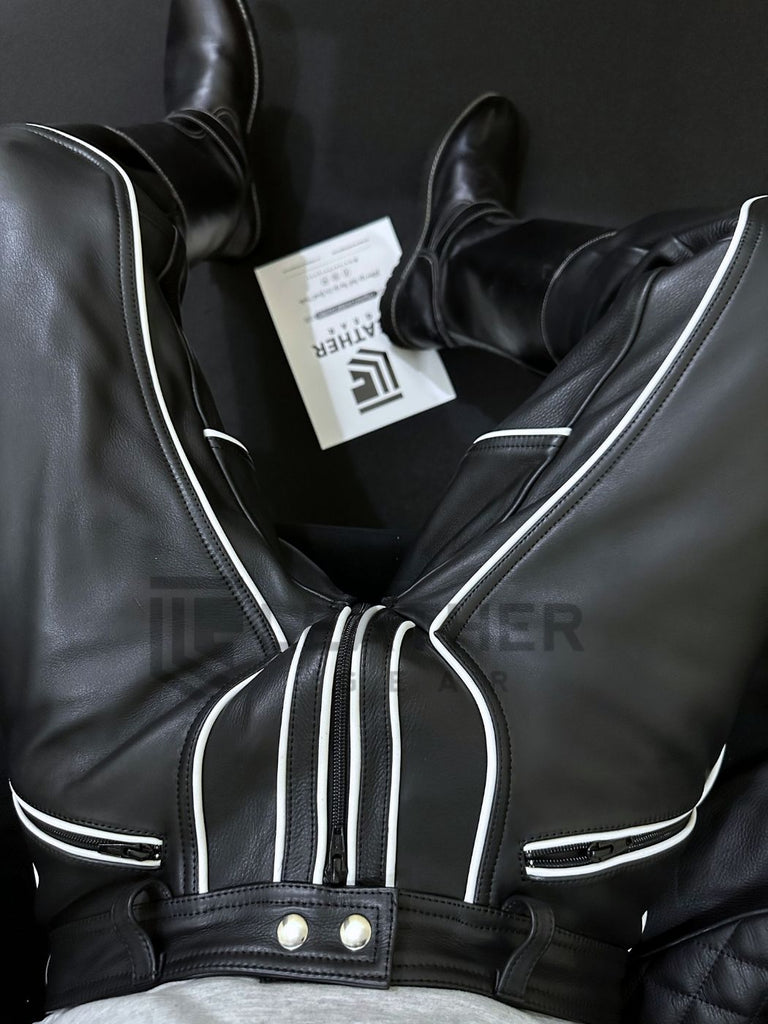 gay gear clothing Gay Leather Pants with White Accent – Fetish Style Pants