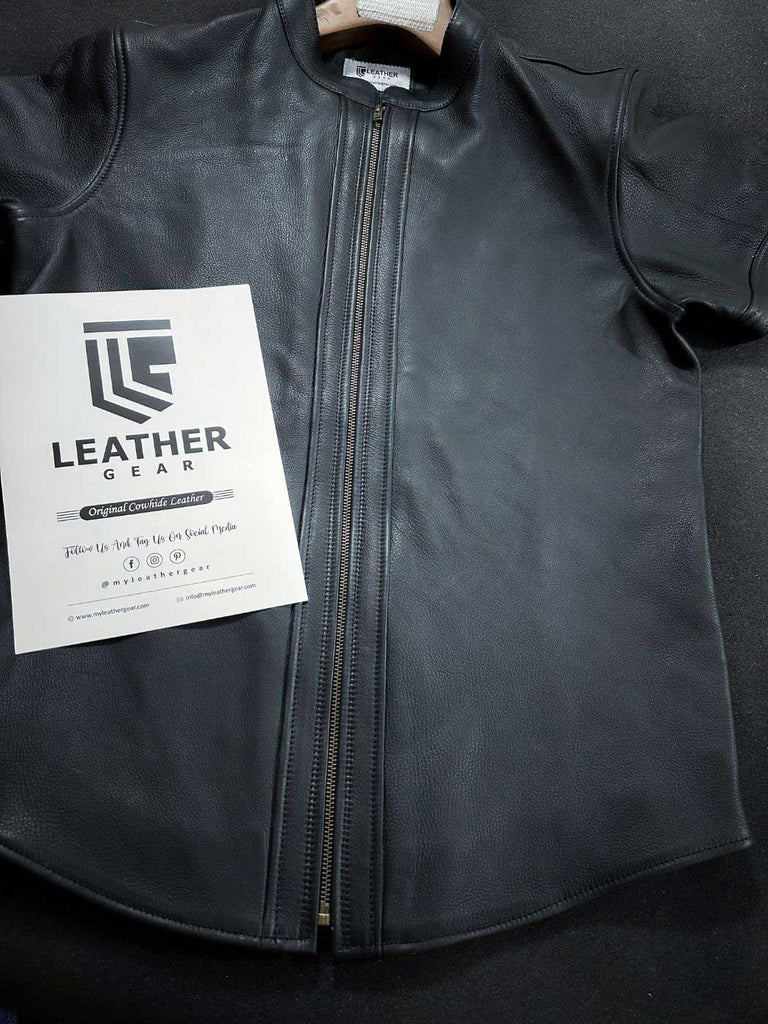 Leather Biker Shirt – Zippered Fetish Top for Gay Bikers