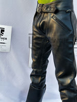 Load image into Gallery viewer, Side profile showing full zip leather chaps pants for gay men

