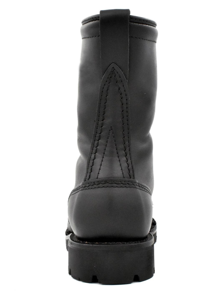 Back view of Leather Exclusive Combat Boots – mid-calf height with pull tab and black stitching