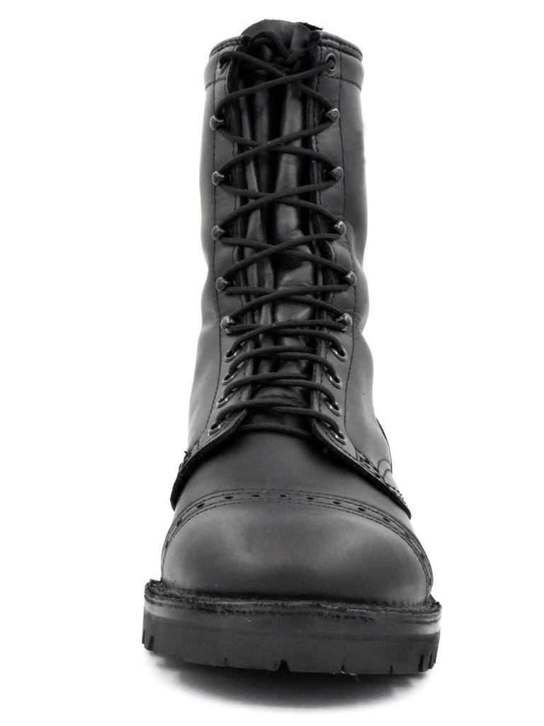 Front view of Leather Exclusive Combat Boots – lace-up military style with round brogued toe
