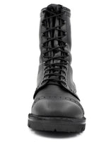 Charger l&#39;image dans la galerie, Front view of Leather Exclusive Combat Boots – lace-up military style with round brogued toe
