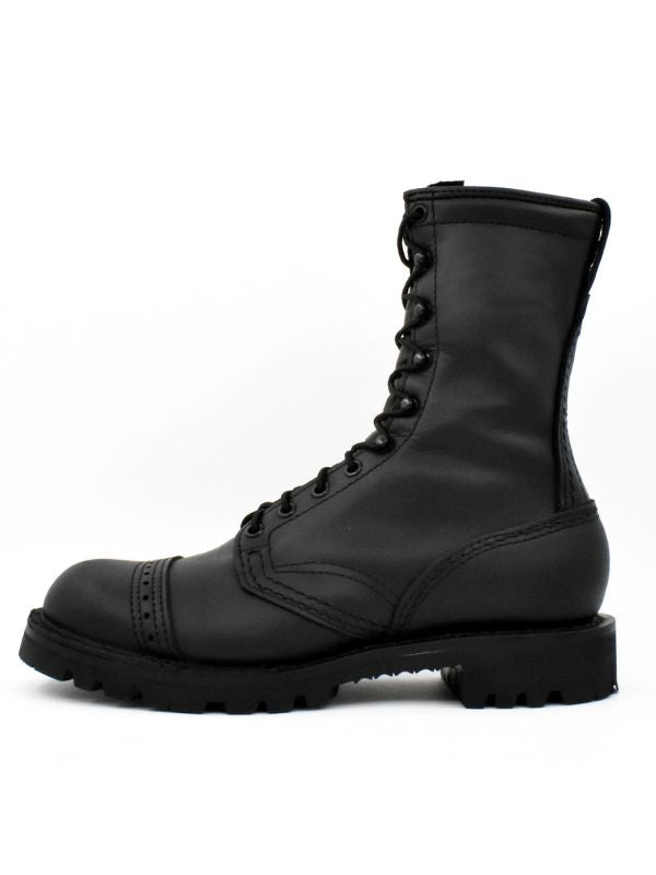 Left side view of Leather Exclusive Combat Boots – full-grain black leather with classic lace-up design by leather gear