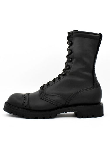 Left side view of Leather Exclusive Combat Boots – full-grain black leather with classic lace-up design by leather gear