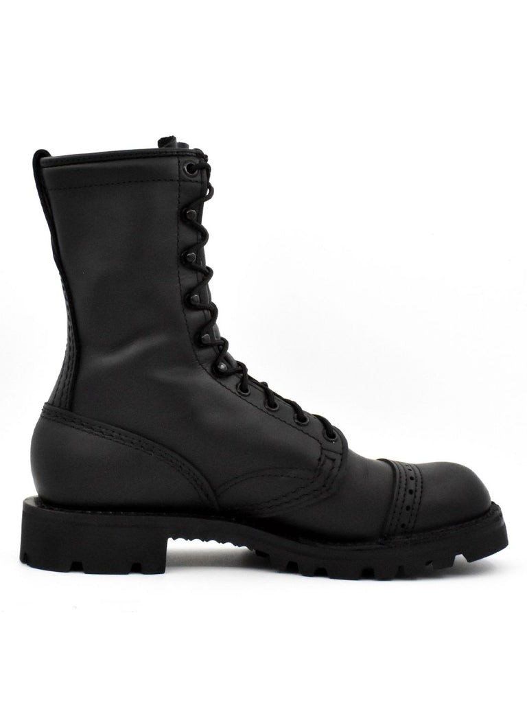 Right side view of Leather Exclusive Combat Boots – black combat boot with Vibram sole and brogued toe cap