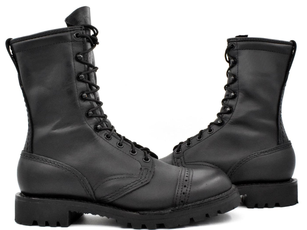 Pair of Leather Exclusive Combat Boots – fetish-ready black leather combat boots for gay bikers and BLUF outfits
