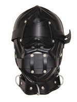 Lade das Bild in den Galerie-Viewer, Full-face gimp hood style leather mask with round gag openings
