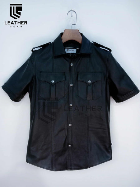 Leathermen Uniform Shirt Black Leather Cop Shirt | Leather Gear LeatherGear Leathermen Uniform Shirt Black Leather Cop Shirt | Leather Gear LeatherGear