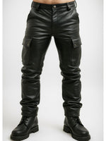 Load image into Gallery viewer, Men’s Leather Cargo Pants in black cowhide – low-rise fit and six-pocket design for gay leathermen by Leather Gear
