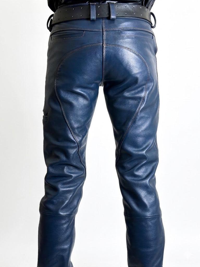 Blue leather pants on a white background