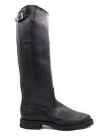 Charger l&#39;image dans la galerie, ight side view of The Elite Patrol Leather Boots, highlighting the smooth polishable leather and knee-high design
