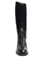 Charger l&#39;image dans la galerie, front view of The Patrol Commander Boots – bal-laced black leather boots designed for BLUF uniform and gay leather fetish
