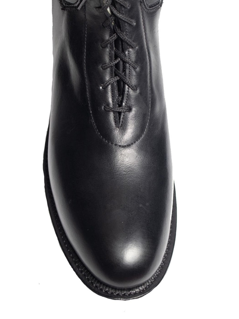 round toe on The Patrol Commander Boots – polishable black leather with bal-laced instep for classic gay uniform look gay leather