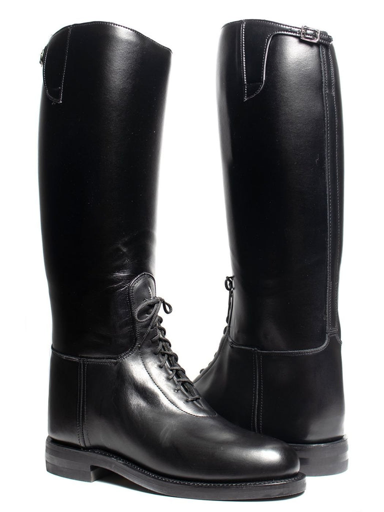 The Patrol Commander Boots pair – 16-inch black leather bal-laced patrol boots for BLUF, bikers, and dominant gay fetish outfits
