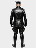 Load image into Gallery viewer, BLUF VK79 leather uniform coat back view pleated vent panel
