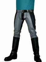 Load image into Gallery viewer, Real Leather Quilted Pants Gray &amp; Black
