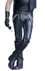 Load image into Gallery viewer, Men&#39;s Real Leather Pants with White Piping
