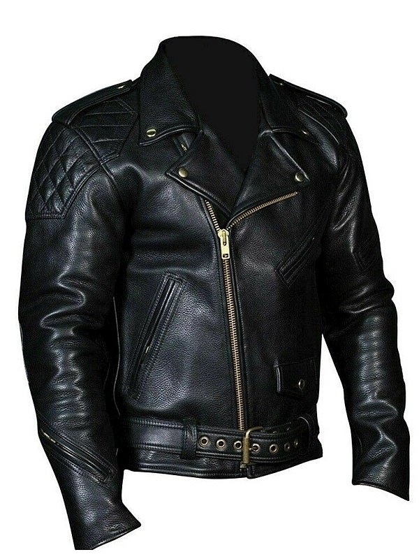 Biker's Black Leather Jacket Police/Cop Style