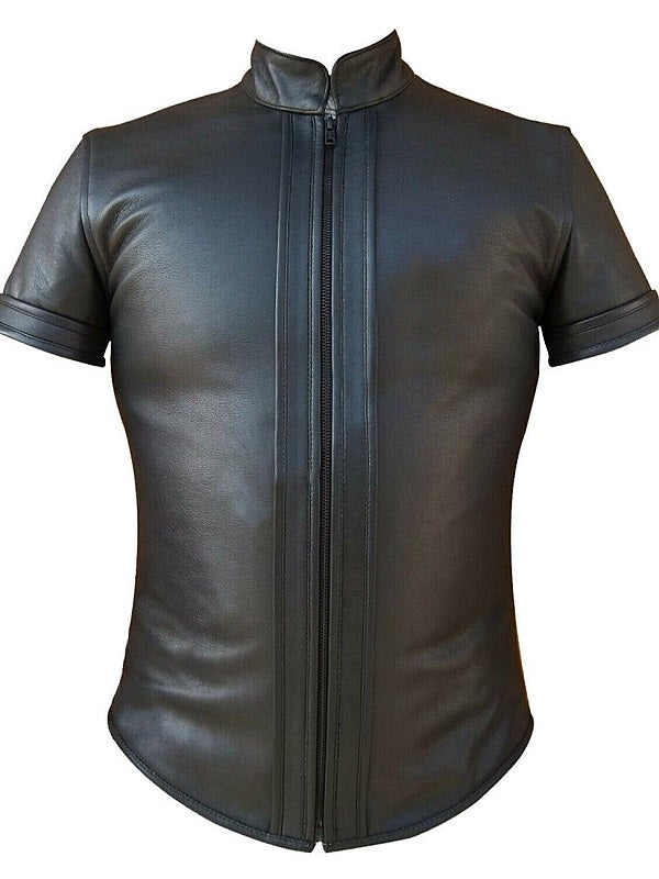 Front Zip Leather Bikers Shirt