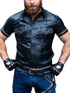 Original Leather Police Shirt - White Piping