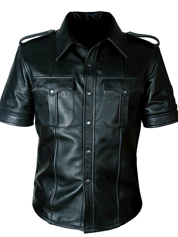 Men's Real Leather Uniform Shirt - Short Sleeves