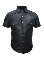 Load image into Gallery viewer, Men&#39;s Genuine Leather Quilted Short Sleeve Shirt
