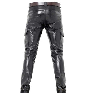 Men's Real Leather Slim Fit Cargo Pants