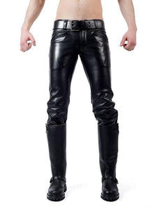 Men's Real Leather Pants With White Stripes