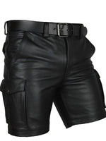 Load image into Gallery viewer, Men&#39;s Real Leather Black Cargo Shorts
